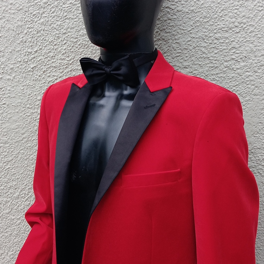 NEEDLE & STITCH MEN'S CLASSIC RED TUXEDO BLAZER-DINNER JACKET W/BLACK TRIM